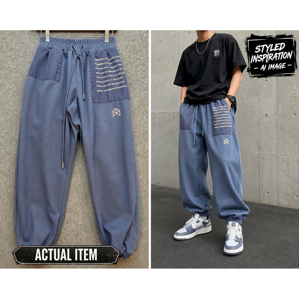 RawGear Joggers Mens Athletic Streetwear Graphic Pants Blue Grey S Excellent